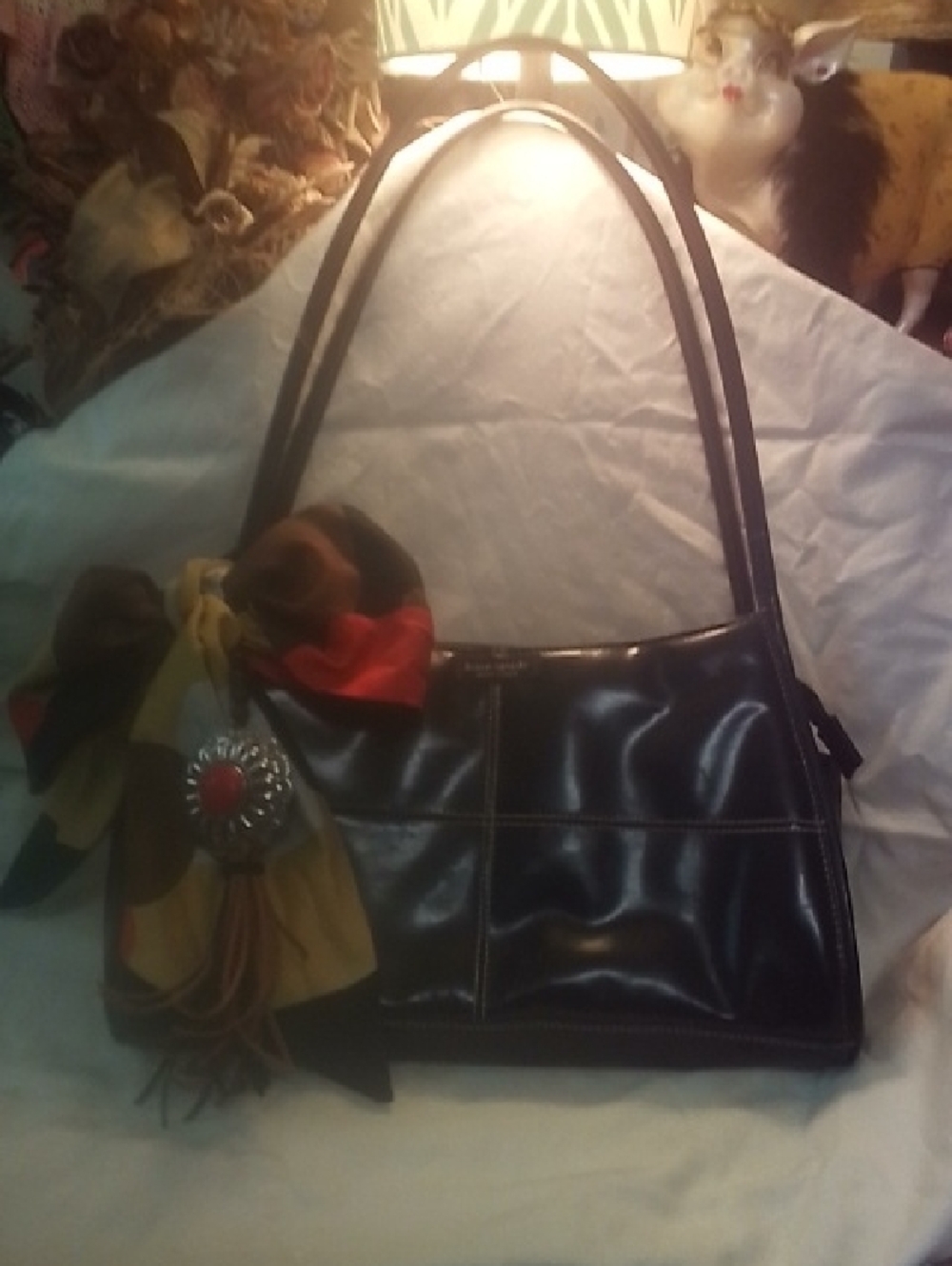 Classic Lux Black Shoulder Bag Includes Unbranded Scarf And Handcrafted Charm..